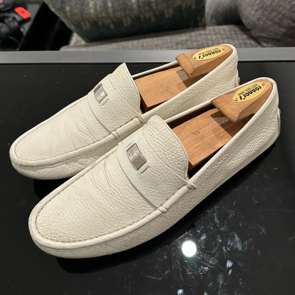 Gucci Leather Driving Shoes in White - Men’s (8.5) - Picture 1 of 13